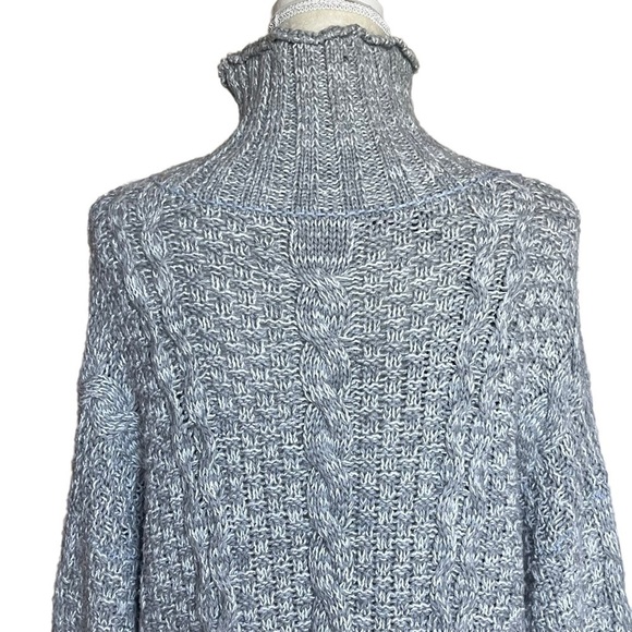 𝅺Racheal Wool Blend Turtle Neck Chunky Cable Knit Gray Sweater Women’s S - Picture 5 of 8